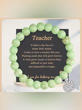Light Green Beaded Bracelet with Teacher Charm